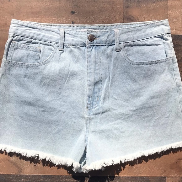 Forever 21 Light Blue Denim Sz 30 high waist fringe hem shorts NEW WITH TAGS - Picture 15 of 15
